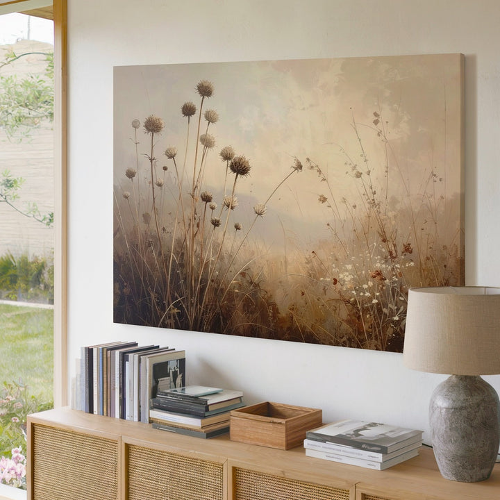 Dried Wildflower Silhouette Canvas – Minimal Nature-Inspired Wall Art - Gifitto