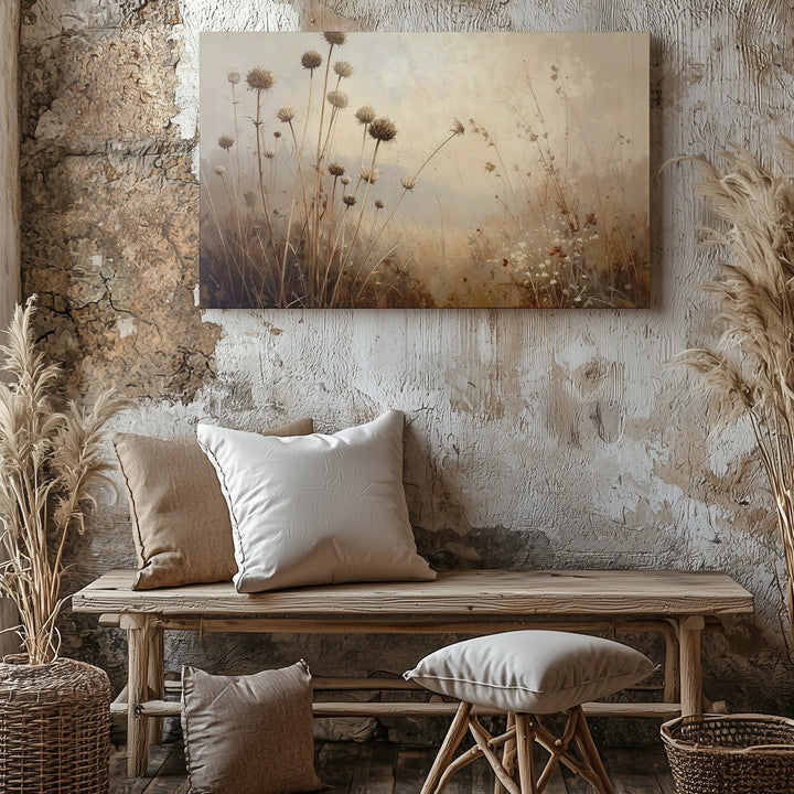 Dried Wildflower Silhouette Canvas – Minimal Nature-Inspired Wall Art - Gifitto
