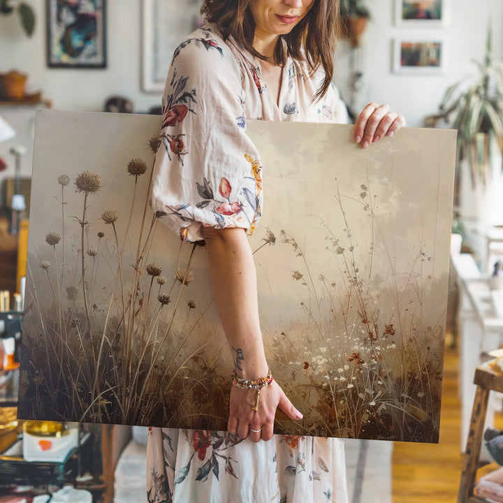 Dried Wildflower Silhouette Canvas – Minimal Nature-Inspired Wall Art - Gifitto