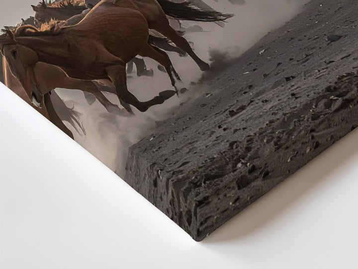 Herd in Motion Canvas – Dramatic Horses Running Through Dusty Landscape - Gifitto