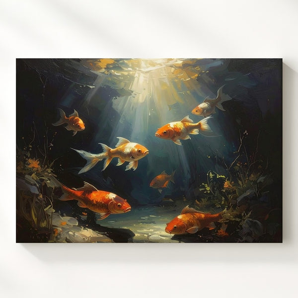 Golden Light Koi Pond Canvas – Tranquil Painterly Aquatic Art