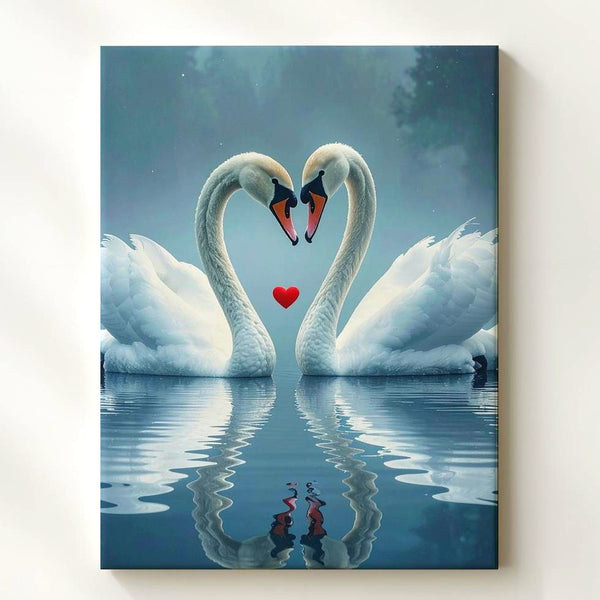 Heart of Love Swans Canvas – Elegant White Swans on Reflective Water - Gifitto