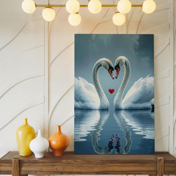 Heart of Love Swans Canvas – Elegant White Swans on Reflective Water - Gifitto