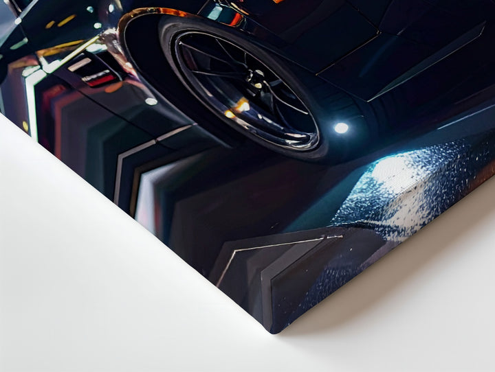 Midnight Muscle Canvas – Black Dodge Challenger on Urban Night Street - Gifitto