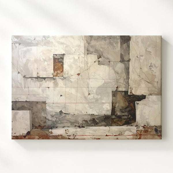 Aged Surface Canvas – Abstract Art with Distressed Beige, Gray, and Red Tones - Gifitto