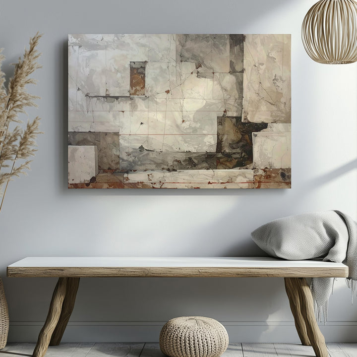 Aged Surface Canvas – Abstract Art with Distressed Beige, Gray, and Red Tones - Gifitto