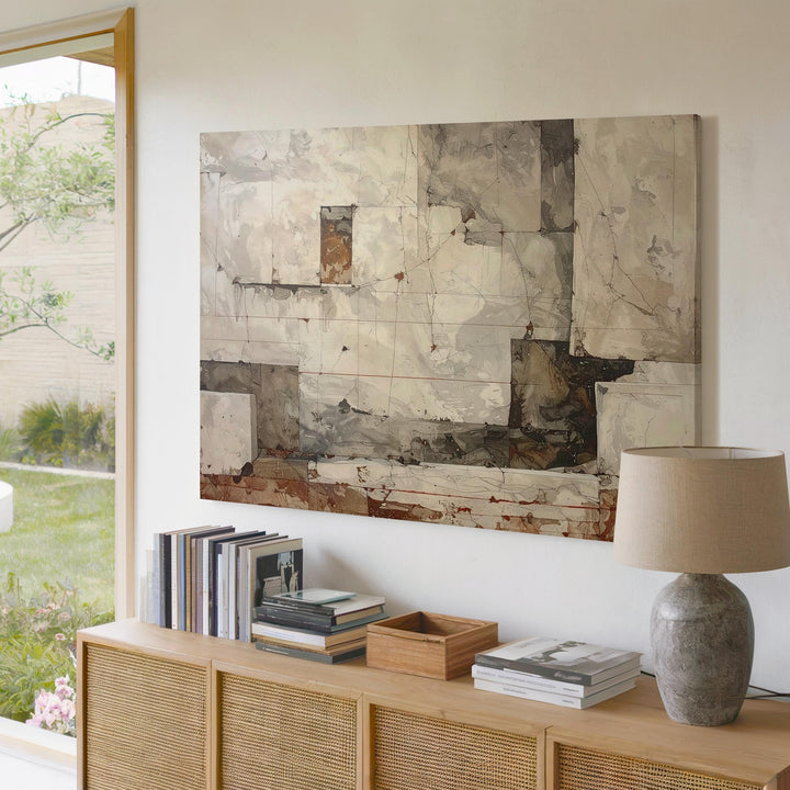 Aged Surface Canvas – Abstract Art with Distressed Beige, Gray, and Red Tones - Gifitto
