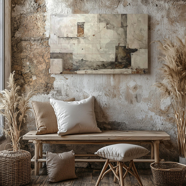 Aged Surface Canvas – Abstract Art with Distressed Beige, Gray, and Red Tones - Gifitto