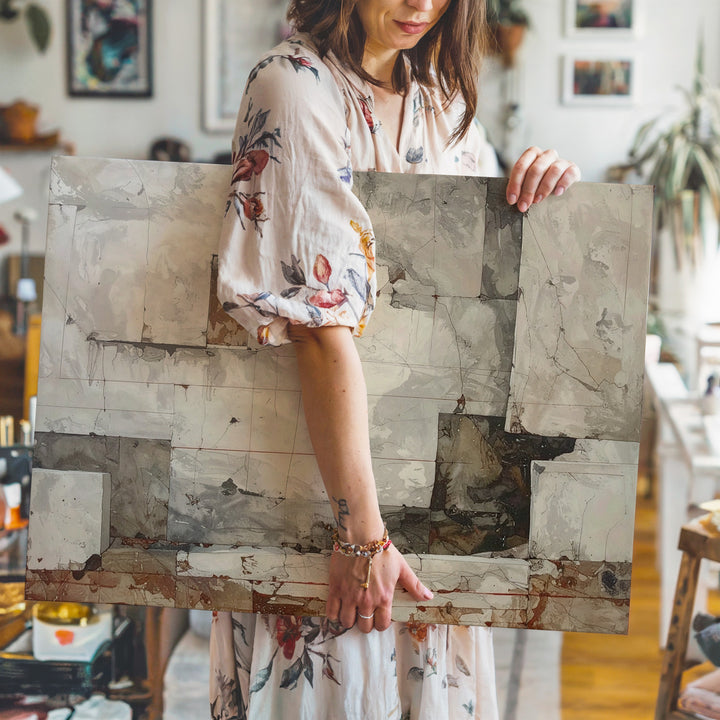 Aged Surface Canvas – Abstract Art with Distressed Beige, Gray, and Red Tones - Gifitto