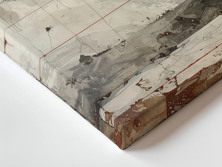 Aged Surface Canvas – Abstract Art with Distressed Beige, Gray, and Red Tones - Gifitto