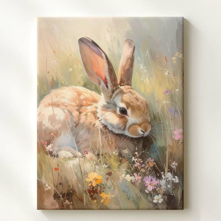 Resting Rabbit in Meadow Canvas – Serene Nature Wall Art - Gifitto