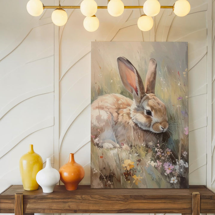 Resting Rabbit in Meadow Canvas – Serene Nature Wall Art - Gifitto