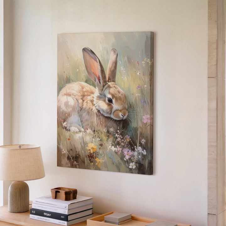 Resting Rabbit in Meadow Canvas – Serene Nature Wall Art - Gifitto