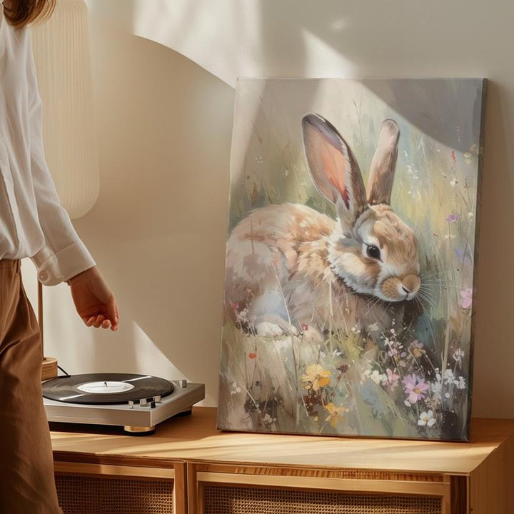 Resting Rabbit in Meadow Canvas – Serene Nature Wall Art - Gifitto