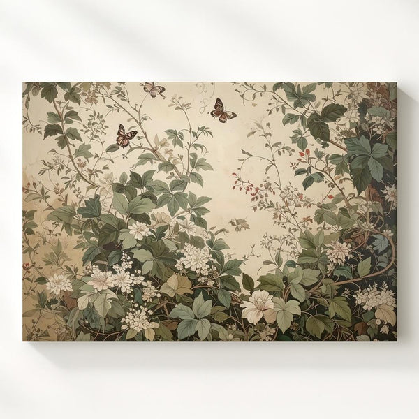 Vintage Botanical Tangle Canvas – Delicate Vines, Flowers & Butterflies - Gifitto