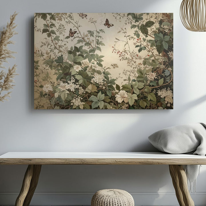 Vintage Botanical Tangle Canvas – Delicate Vines, Flowers & Butterflies - Gifitto