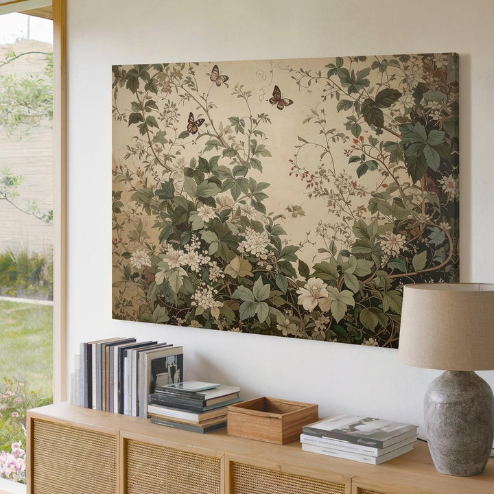 Vintage Botanical Tangle Canvas – Delicate Vines, Flowers & Butterflies - Gifitto