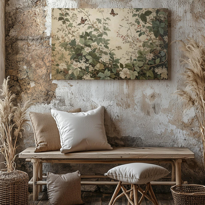 Vintage Botanical Tangle Canvas – Delicate Vines, Flowers & Butterflies - Gifitto