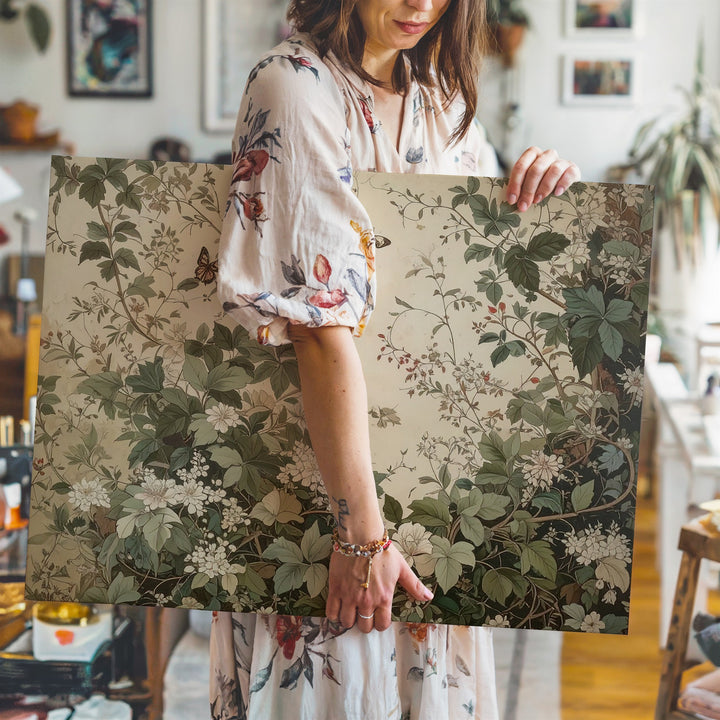 Vintage Botanical Tangle Canvas – Delicate Vines, Flowers & Butterflies - Gifitto