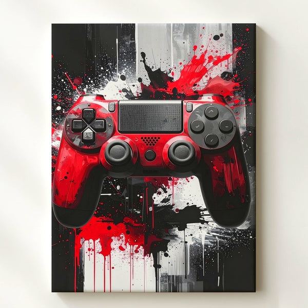 Red Impact PlayStation Canvas – Dynamic Gaming Controller Art - Gifitto