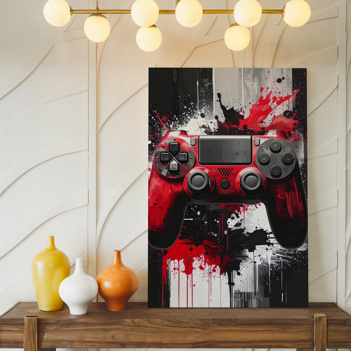 Red Impact PlayStation Canvas – Dynamic Gaming Controller Art - Gifitto
