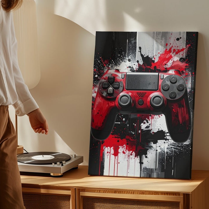 Red Impact PlayStation Canvas – Dynamic Gaming Controller Art - Gifitto