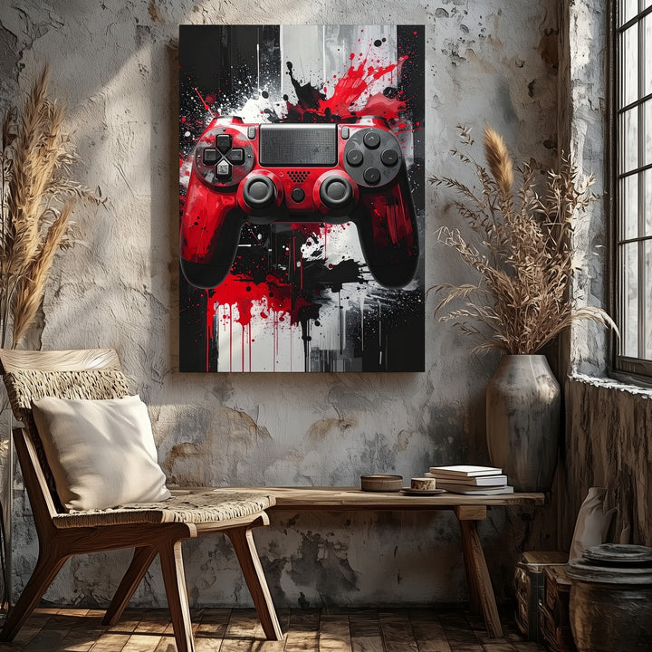 Red Impact PlayStation Canvas – Dynamic Gaming Controller Art - Gifitto