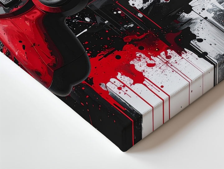 Red Impact PlayStation Canvas – Dynamic Gaming Controller Art - Gifitto