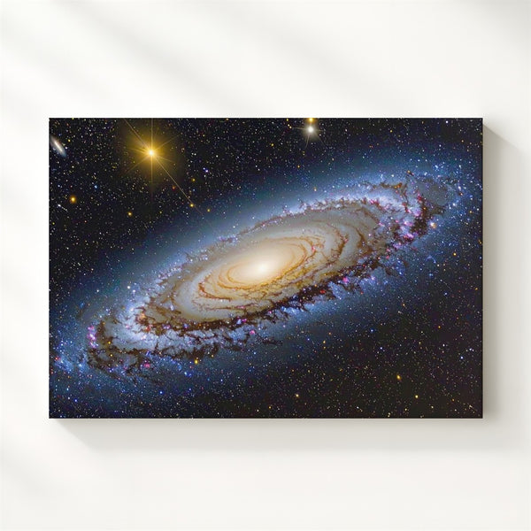 Wide-Angle Andromeda Galaxy Canvas – Blue-White Spiral with Starbursts & Dust Lanes - Gifitto