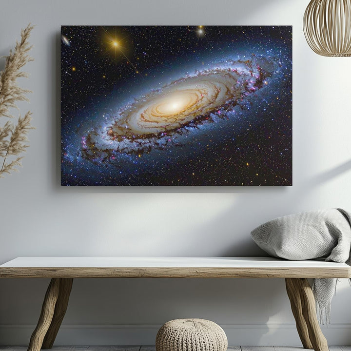 Wide-Angle Andromeda Galaxy Canvas – Blue-White Spiral with Starbursts & Dust Lanes - Gifitto