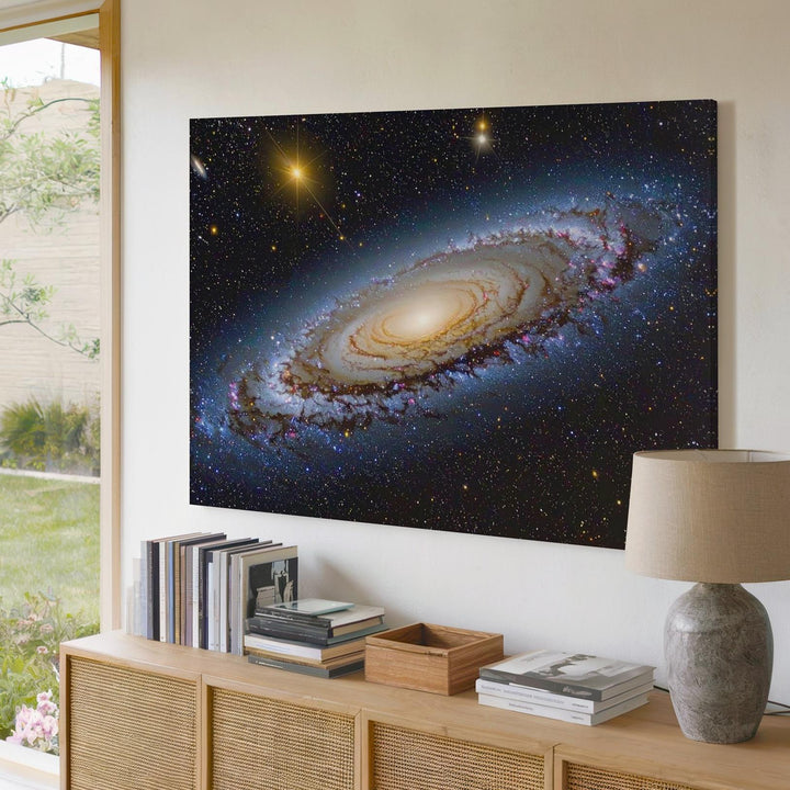 Wide-Angle Andromeda Galaxy Canvas – Blue-White Spiral with Starbursts & Dust Lanes - Gifitto