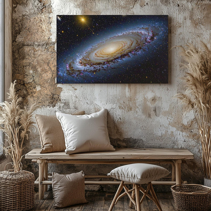 Wide-Angle Andromeda Galaxy Canvas – Blue-White Spiral with Starbursts & Dust Lanes - Gifitto