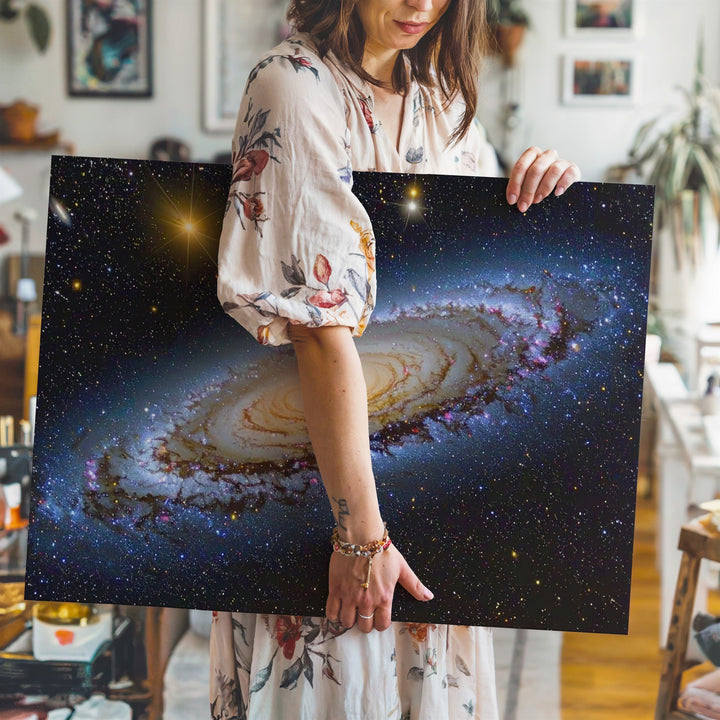 Wide-Angle Andromeda Galaxy Canvas – Blue-White Spiral with Starbursts & Dust Lanes - Gifitto