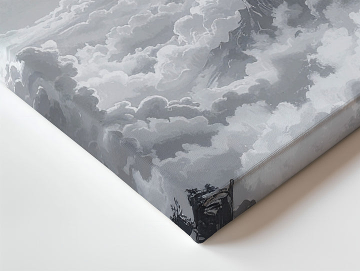 Solitary Sky Dragon Canvas – Monochrome Fantasy Cloudscape Wall Art - Gifitto