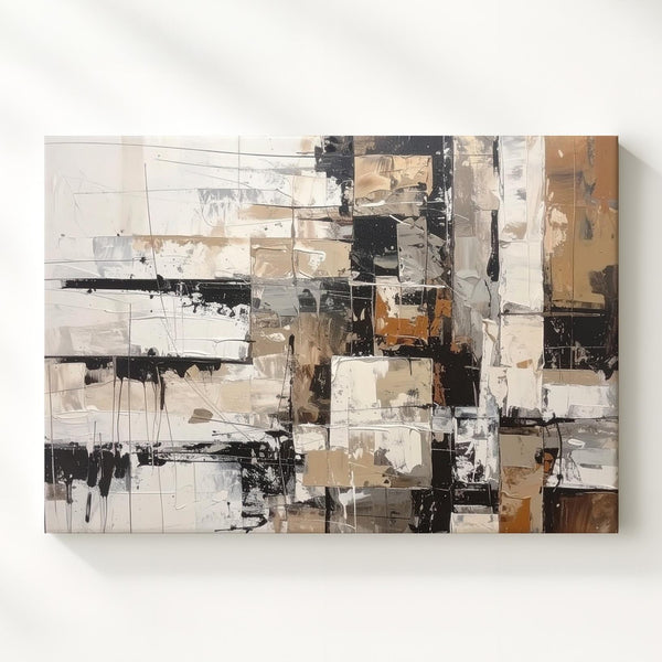 Urban Fragmentation Canvas – Abstract Art with Energetic Brushstrokes and Earthy Tones - Gifitto
