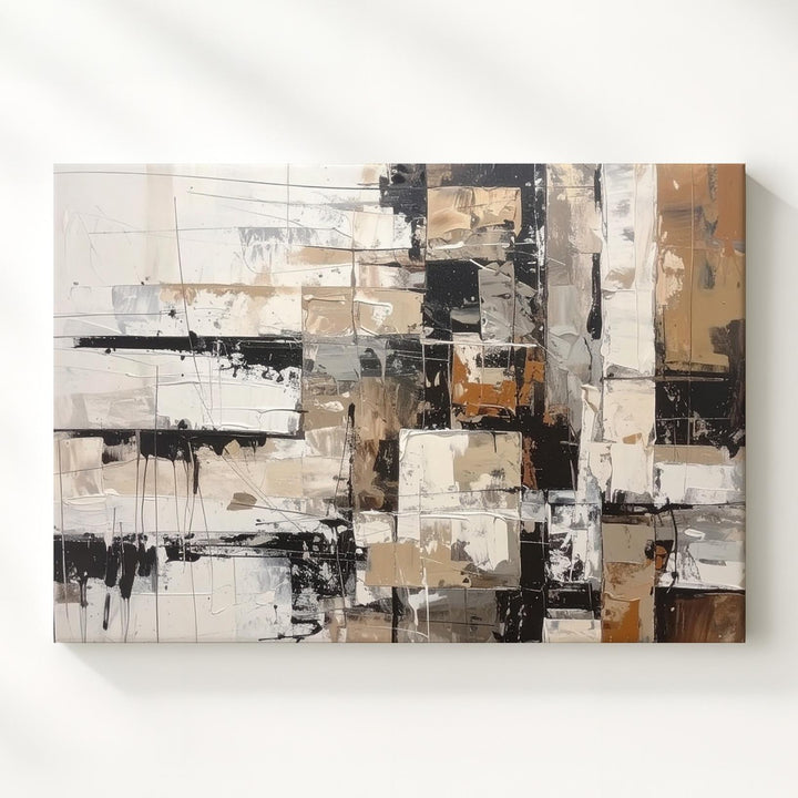 Urban Fragmentation Canvas – Abstract Art with Energetic Brushstrokes and Earthy Tones - Gifitto