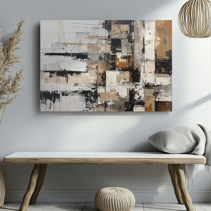Urban Fragmentation Canvas – Abstract Art with Energetic Brushstrokes and Earthy Tones - Gifitto