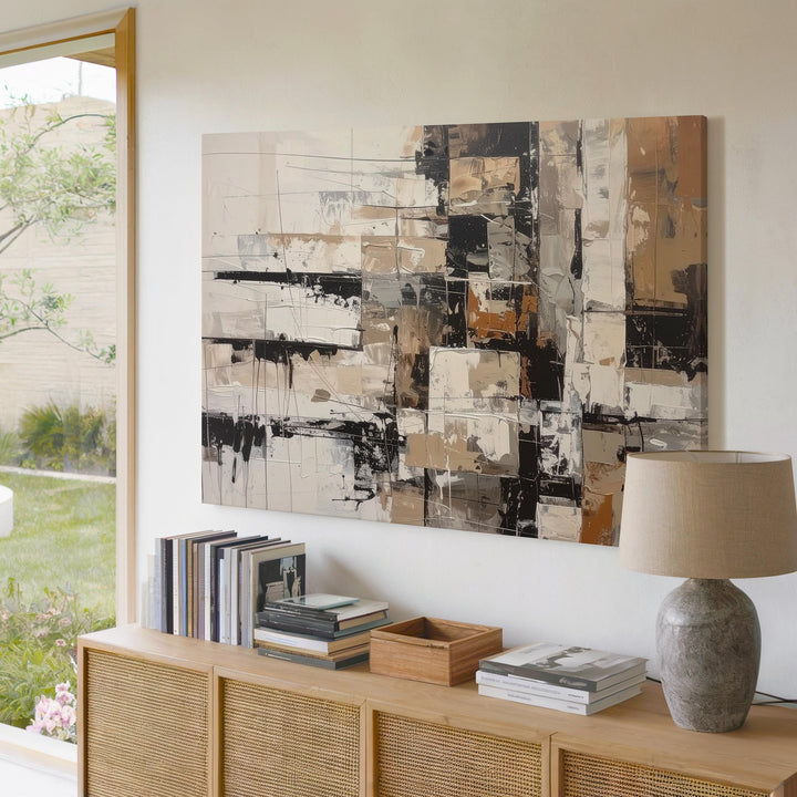 Urban Fragmentation Canvas – Abstract Art with Energetic Brushstrokes and Earthy Tones - Gifitto