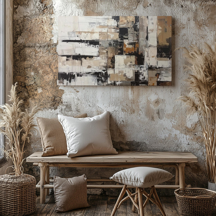 Urban Fragmentation Canvas – Abstract Art with Energetic Brushstrokes and Earthy Tones - Gifitto