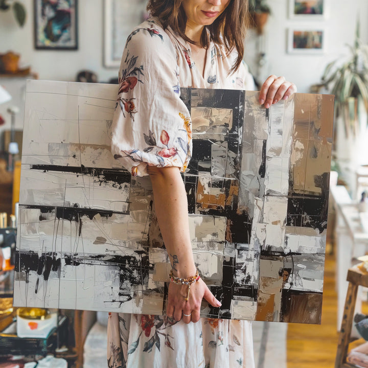 Urban Fragmentation Canvas – Abstract Art with Energetic Brushstrokes and Earthy Tones - Gifitto