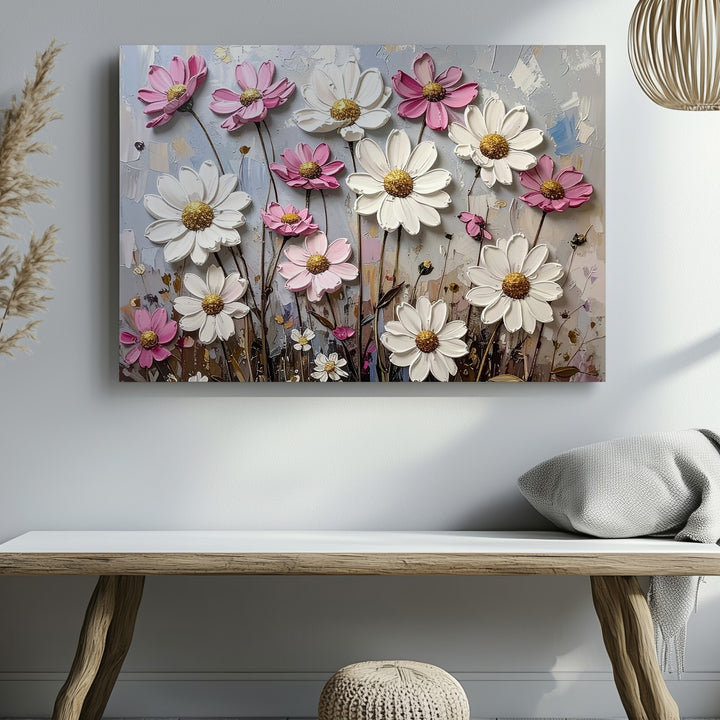 Whimsical Daisy Sky Canvas – Cheerful Floral Wall Art in Pastel Tones - Gifitto
