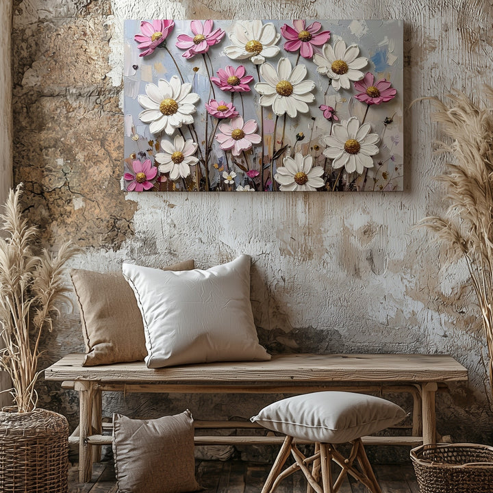 Whimsical Daisy Sky Canvas – Cheerful Floral Wall Art in Pastel Tones - Gifitto