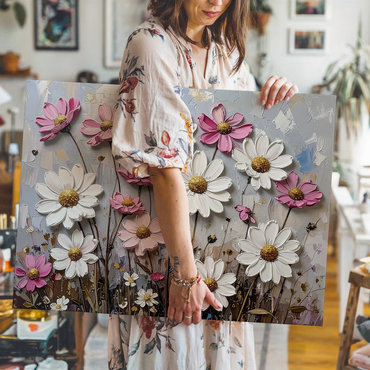 Whimsical Daisy Sky Canvas – Cheerful Floral Wall Art in Pastel Tones - Gifitto