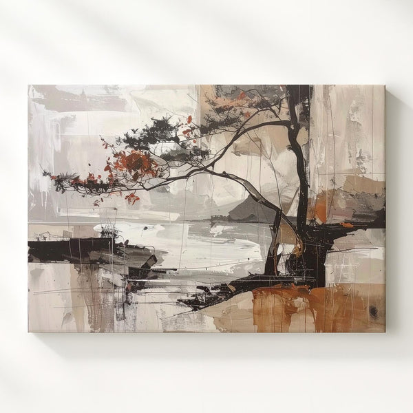 Fluid Rhythm Canvas – Mixed Media Abstract Art with Earthy Tones and Gestural Linework - Gifitto