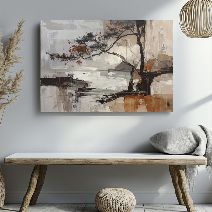 Fluid Rhythm Canvas – Mixed Media Abstract Art with Earthy Tones and Gestural Linework - Gifitto