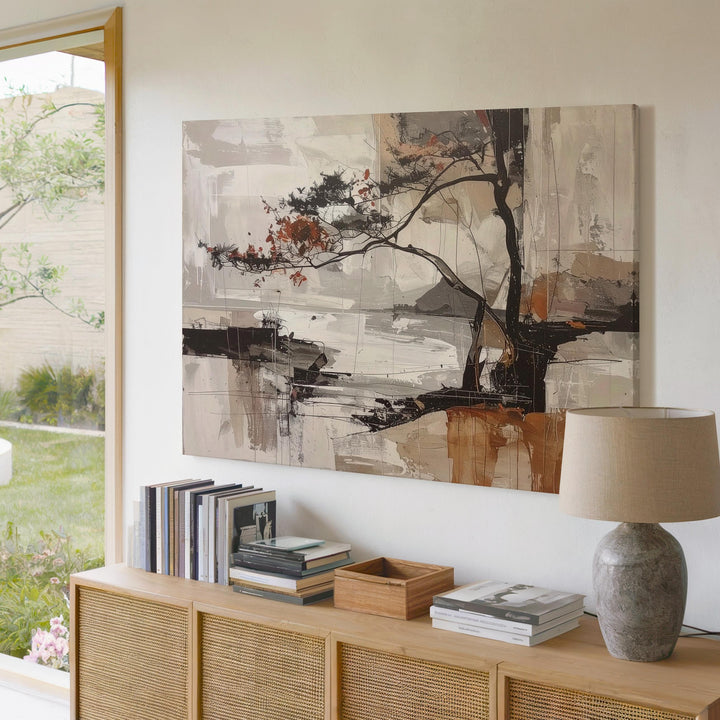 Fluid Rhythm Canvas – Mixed Media Abstract Art with Earthy Tones and Gestural Linework - Gifitto