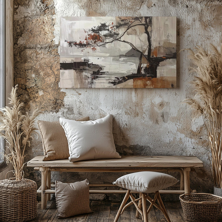 Fluid Rhythm Canvas – Mixed Media Abstract Art with Earthy Tones and Gestural Linework - Gifitto