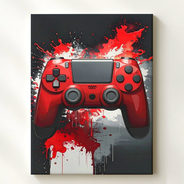 Crimson Chaos Canvas – Red PlayStation Controller with Explosive Energy - Gifitto