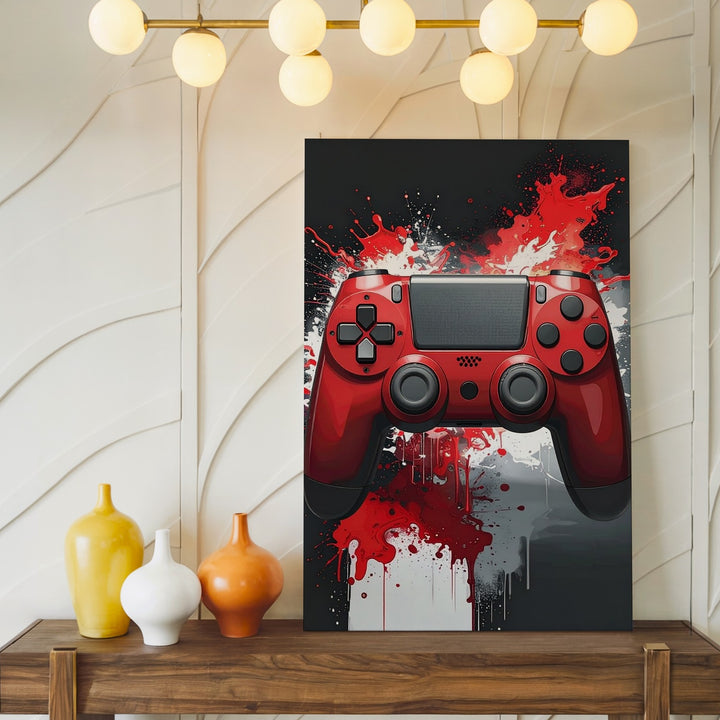 Crimson Chaos Canvas – Red PlayStation Controller with Explosive Energy - Gifitto