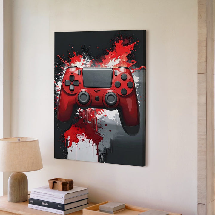 Crimson Chaos Canvas – Red PlayStation Controller with Explosive Energy - Gifitto